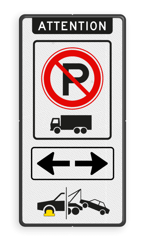 Verkeersbord verboden parkeren vrachtwagens + pijlen - reflecterend