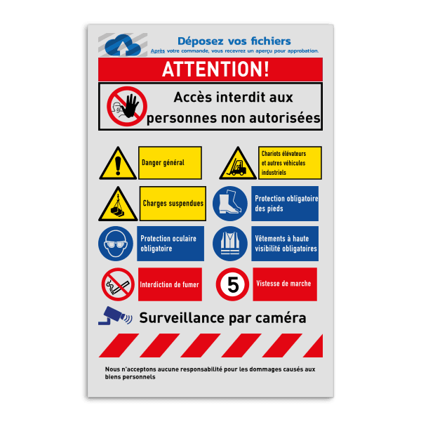 Panneau d'accès pour propriété privée avec 8 pictogrammes