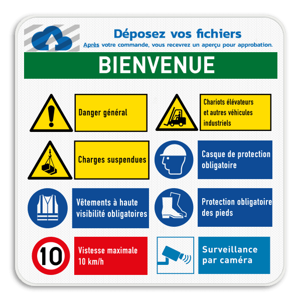 Panneau de sécurité | 8 pictogrammes + logo et bannière