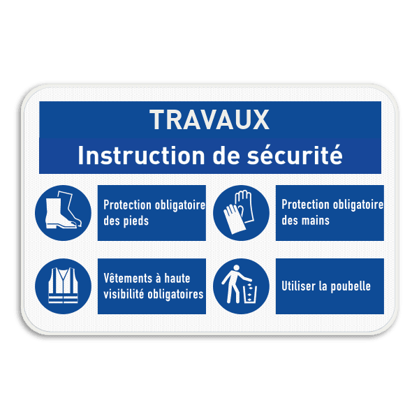 Panneau de sécurité avec bannière + 4 pictogrammes