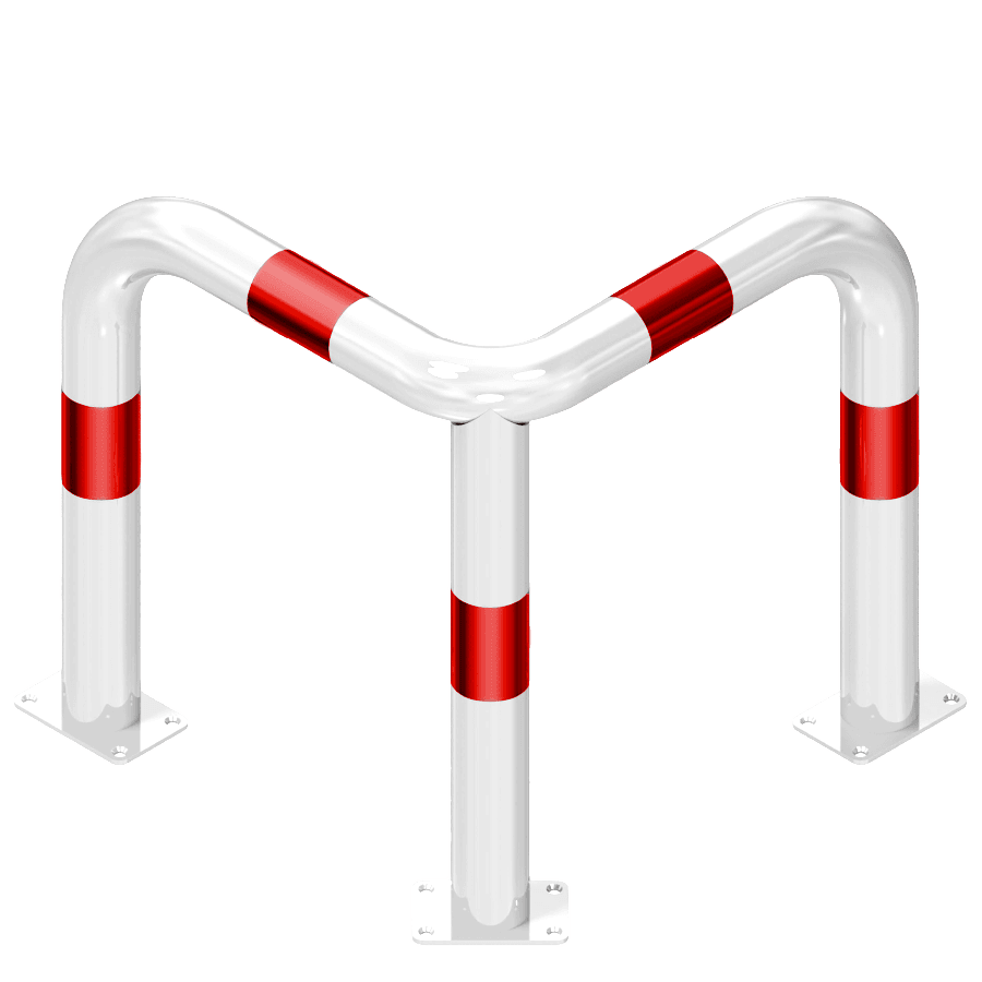 Aanrijdbeugel staal Ø76mm wit/rood - hoek 90 graden - vloerbevestiging