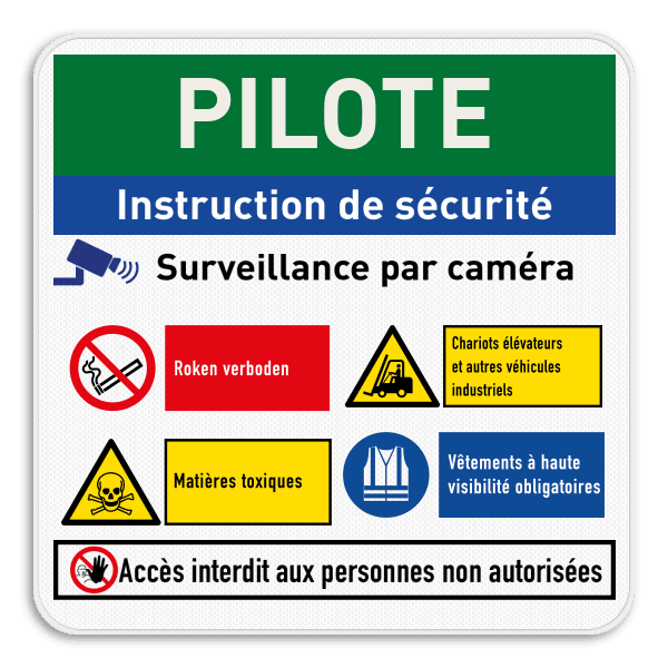 Panneau de sécurité - 4 pictogrammes + bannière