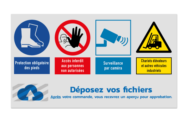 Panneau de sécurité - 4 pictogrammes + logo