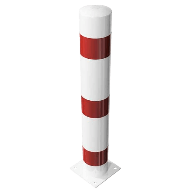 Rampaal Ø152x1000mm staal verzinkt - wit/rood - met vloermontage