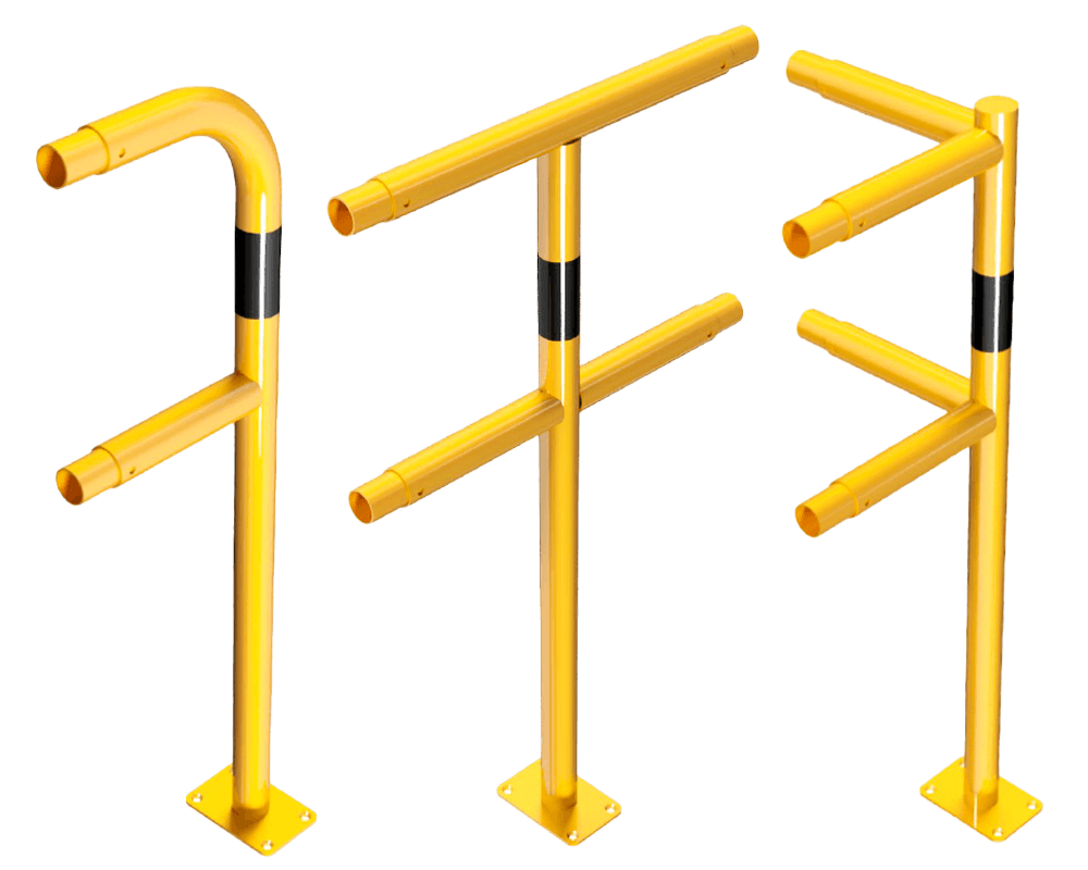Beschermhek railing modulair TS2 staal geel/zwart - begin/einde/midden/hoek paal