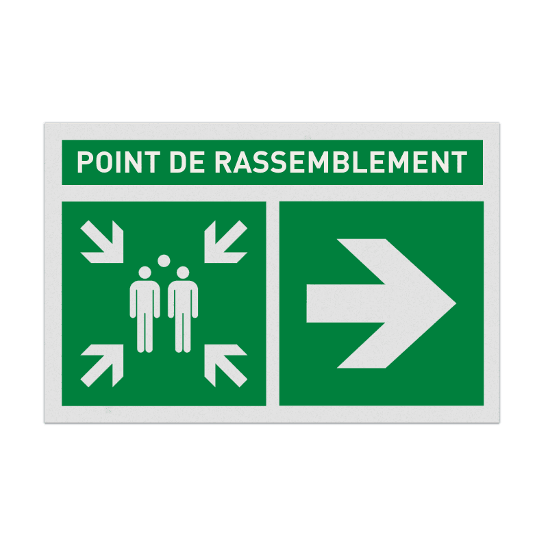 Autocollant ou panneau - E007 - Point de rassemblement à droite