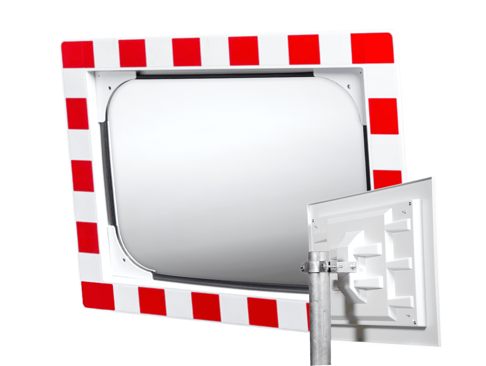 Miroir de circulation acrylique - 600x400mm - avec cadre rouge/blanc