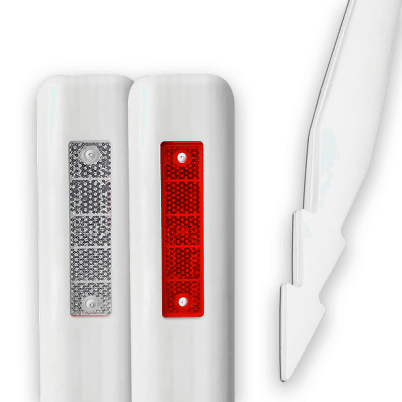 Bermpaal wit kunststof type Harpoen 1200x110x50mm - met reflectoren rood/wit