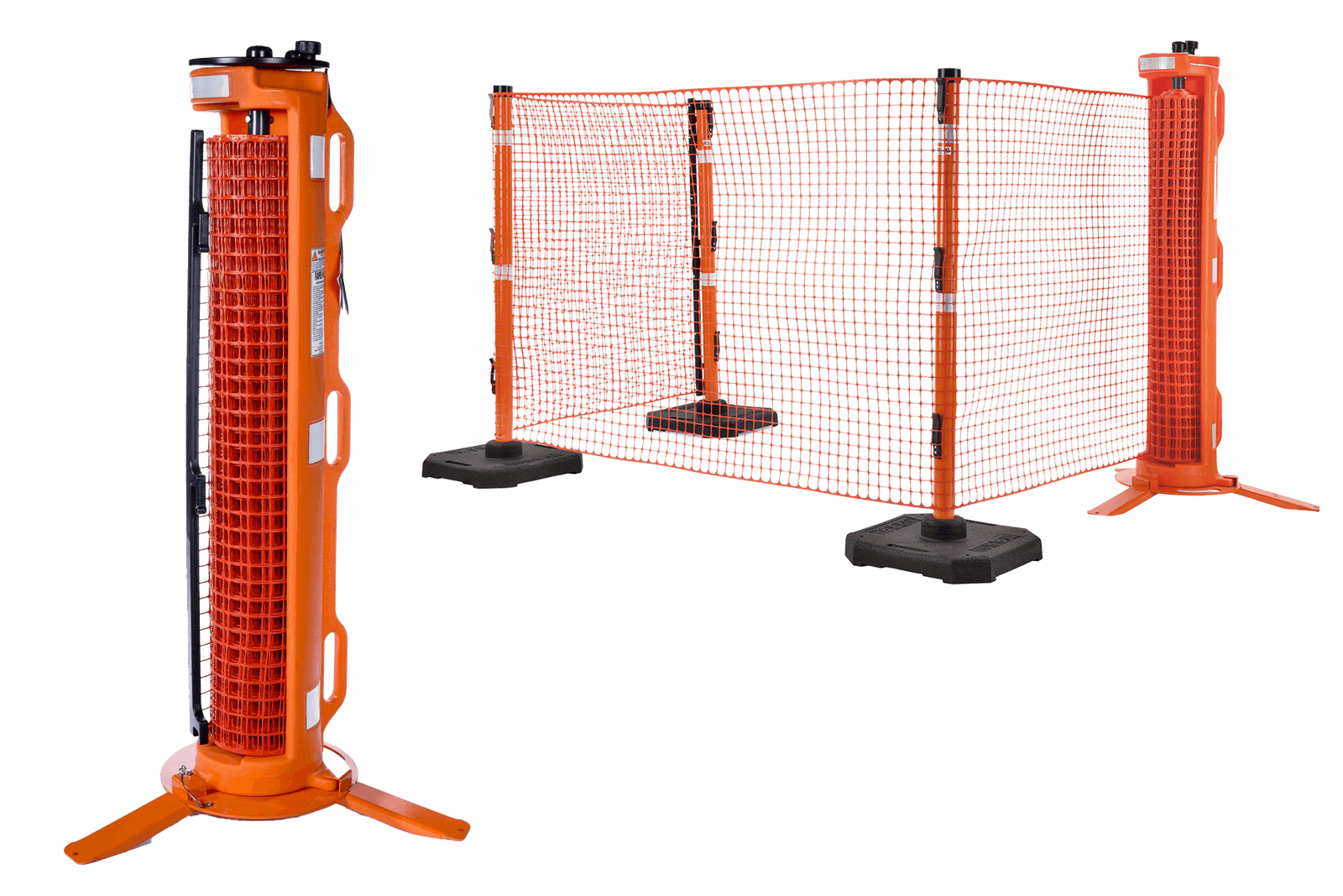 Système de barrière RapidRoll orange 15 m avec poteaux et bases