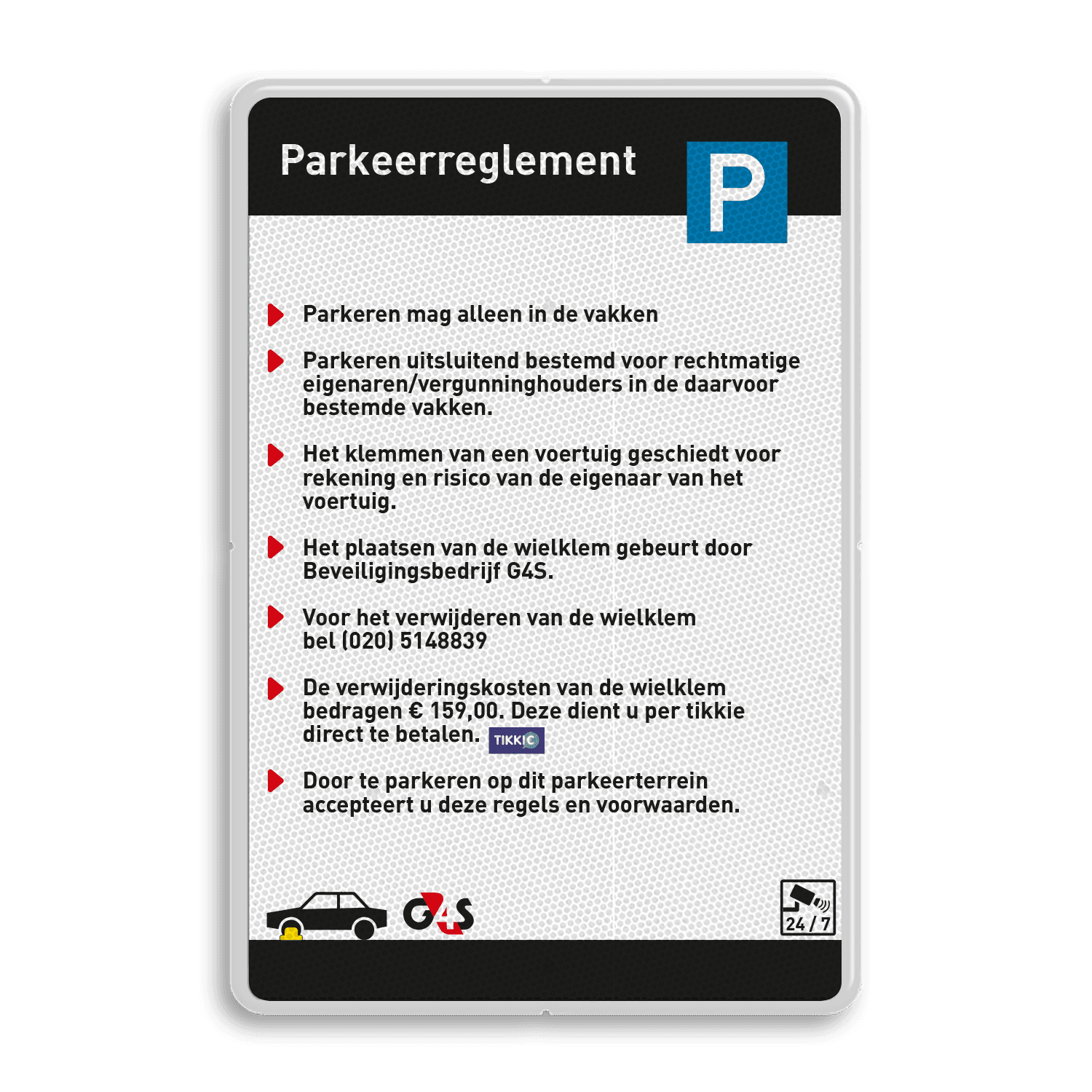 Informatiebord parkeerreglement G4S - 2:3 - Reflecterend