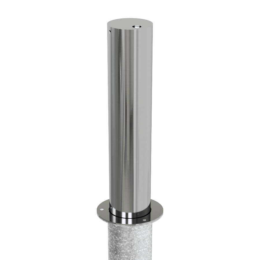 Borne rétractable en inox semi-automatique avec serrure triangulaire - Poteau anti-stationnement