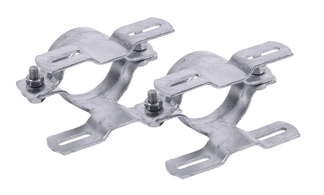 Rohrschelle doppelseitig 76 mm Set - Flache Verkehrsschild Halterung