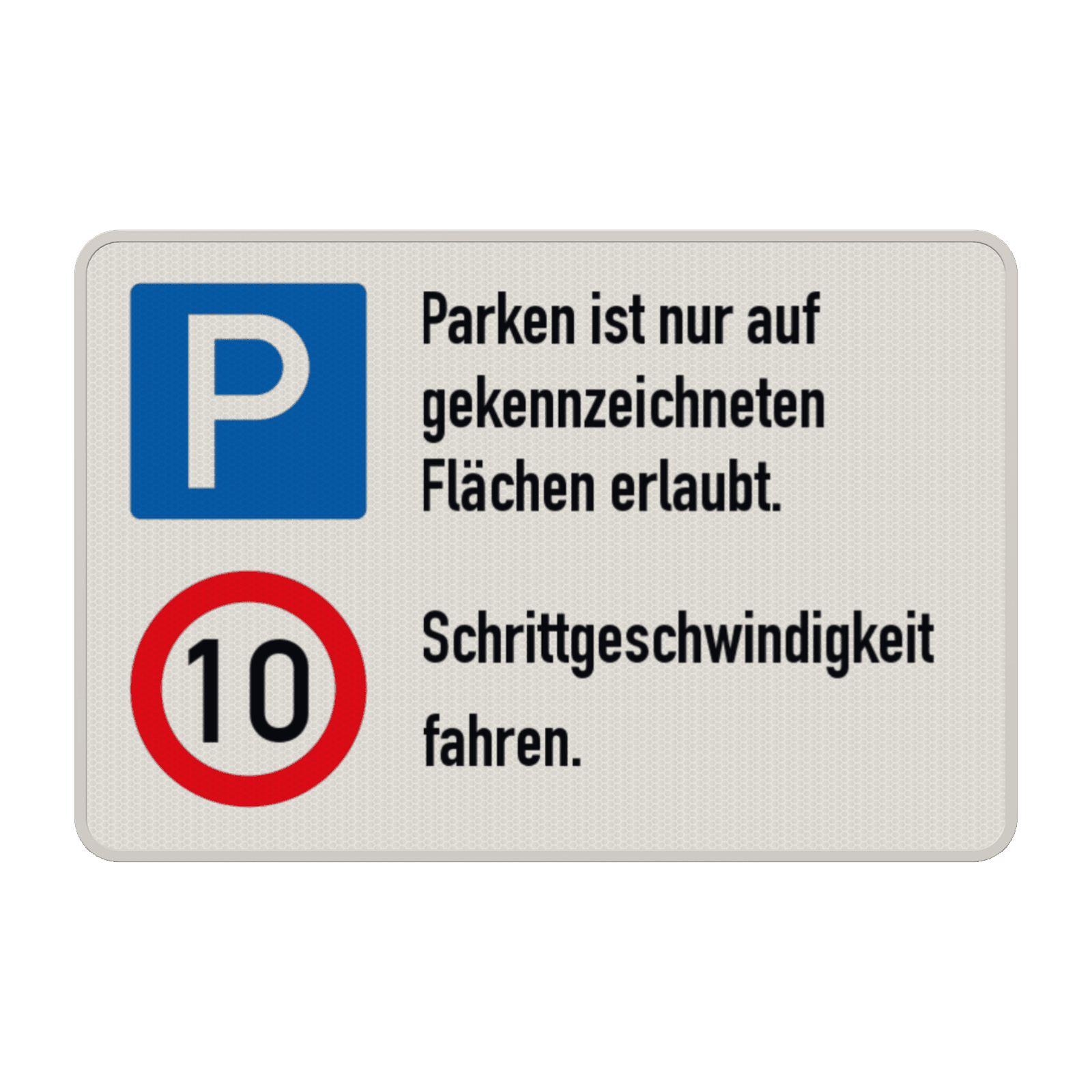 Kombinationsschilder - Betriebsgelände, Parken - Zulässige Höchstgeschwindigkeit 10 km/h