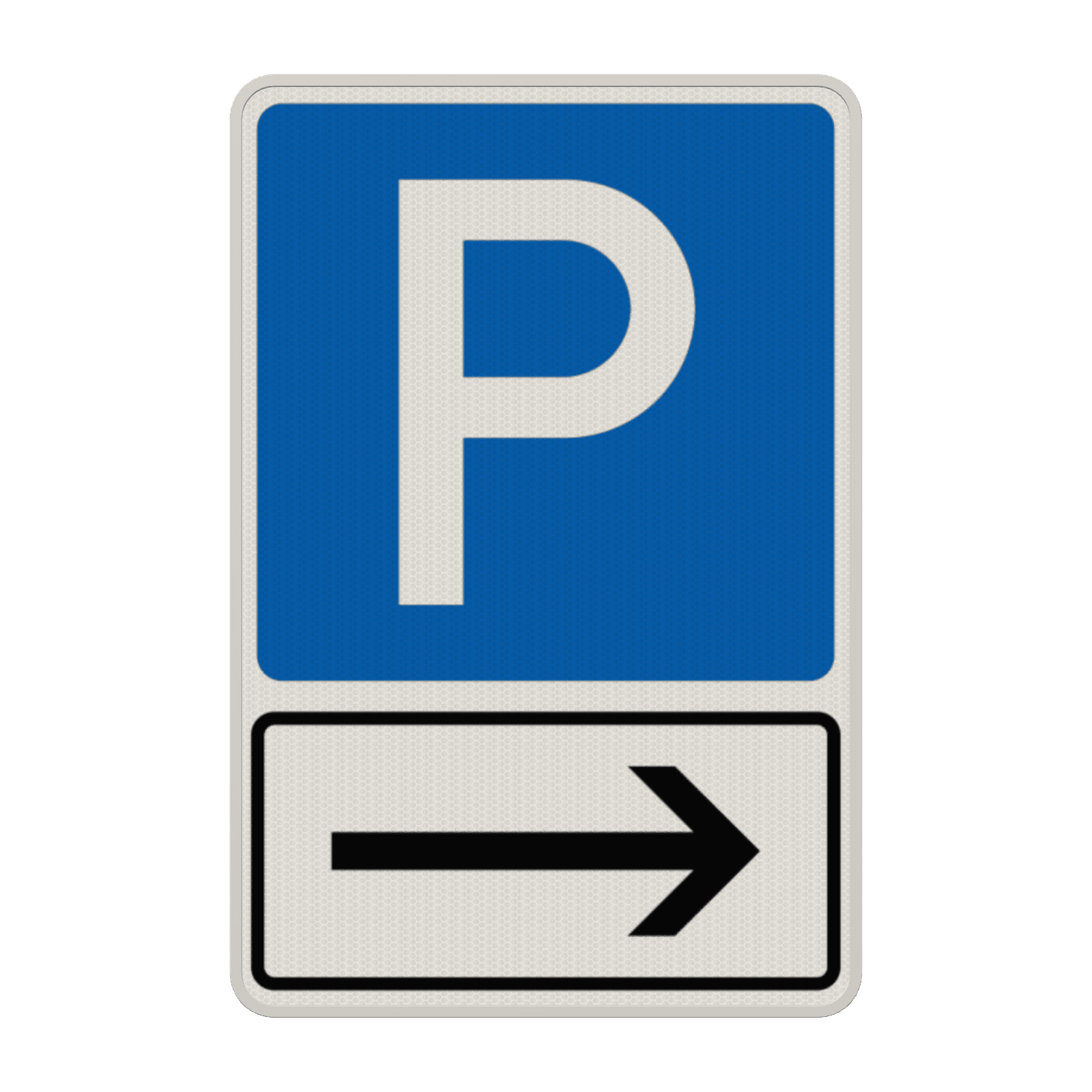 Verkehrszeichen - Parkplatz mit Pfeil nach rechts