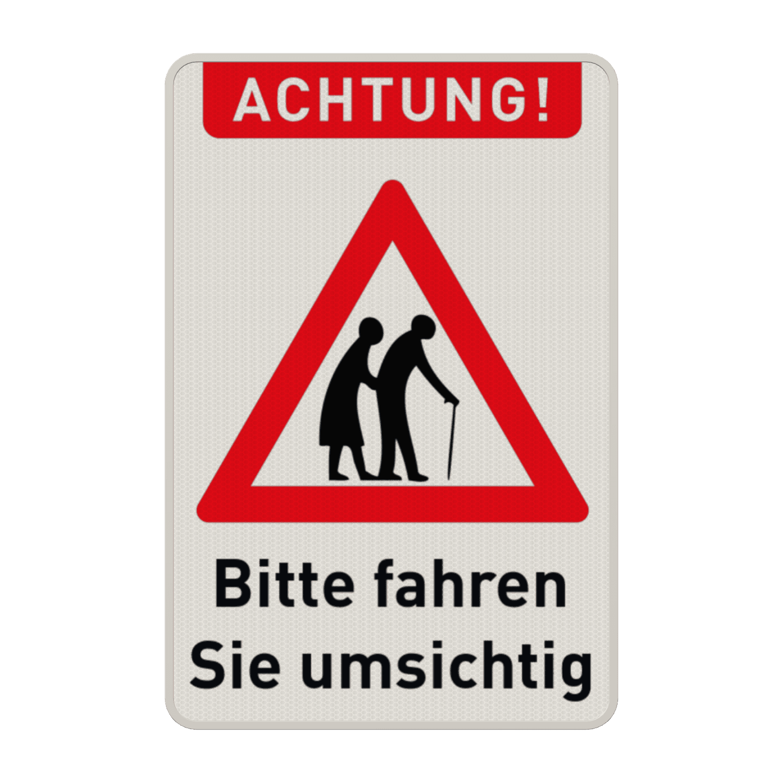Warnschilder - ACHTUNG!, Ältere Menschen. Bitte fahren Sie umsichtig