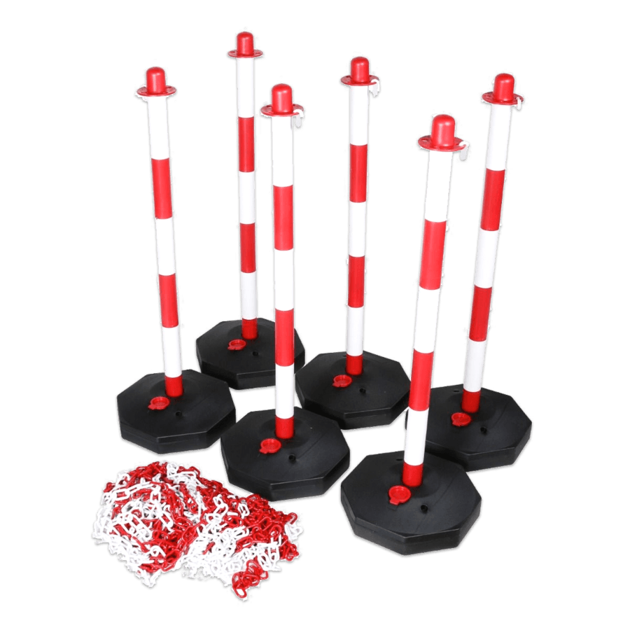 Kettingpaal kunststof met vulbare voet - set 6 stuks inclusief ketting en sluithaken