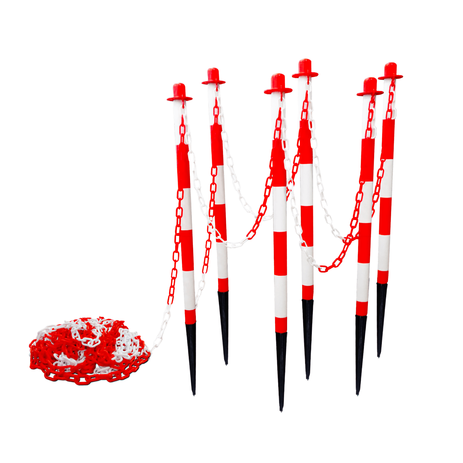 Absperrpfosten mit Absperrkette rot-weiß Kunststoff