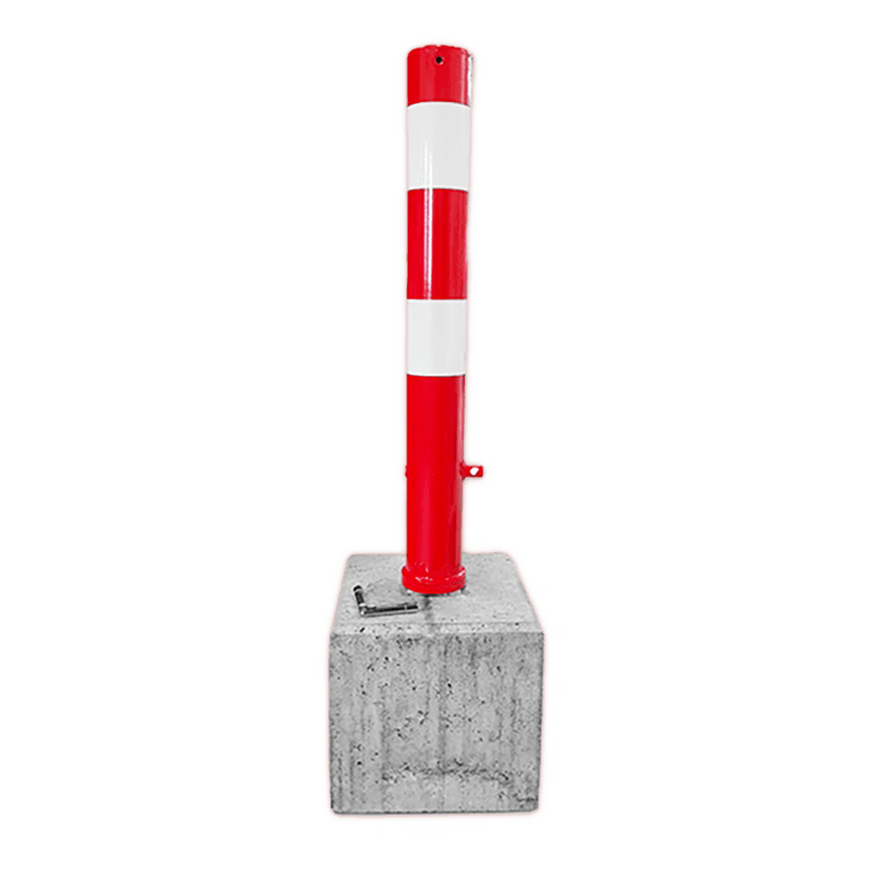 Poteau de parking amovible 750 mm rouge avec pied en béton