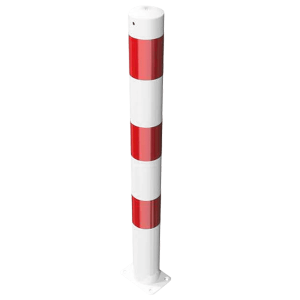 Rampaal Ø89x900mm staal verzinkt - wit/rood - met vloermontage