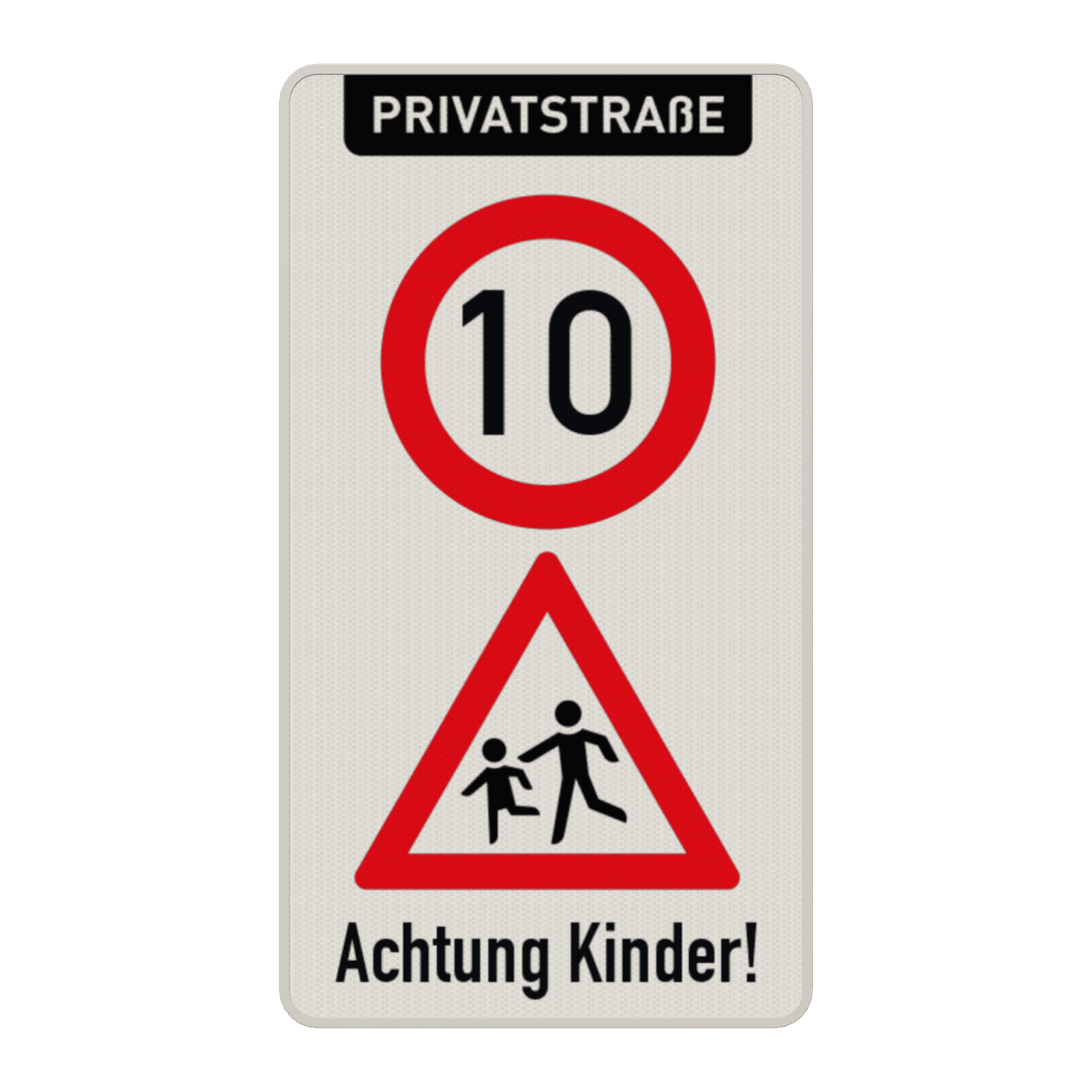 Warnschilder - Privatstraße - Höchstgeschwindigkeit und Achtung Kinder!
