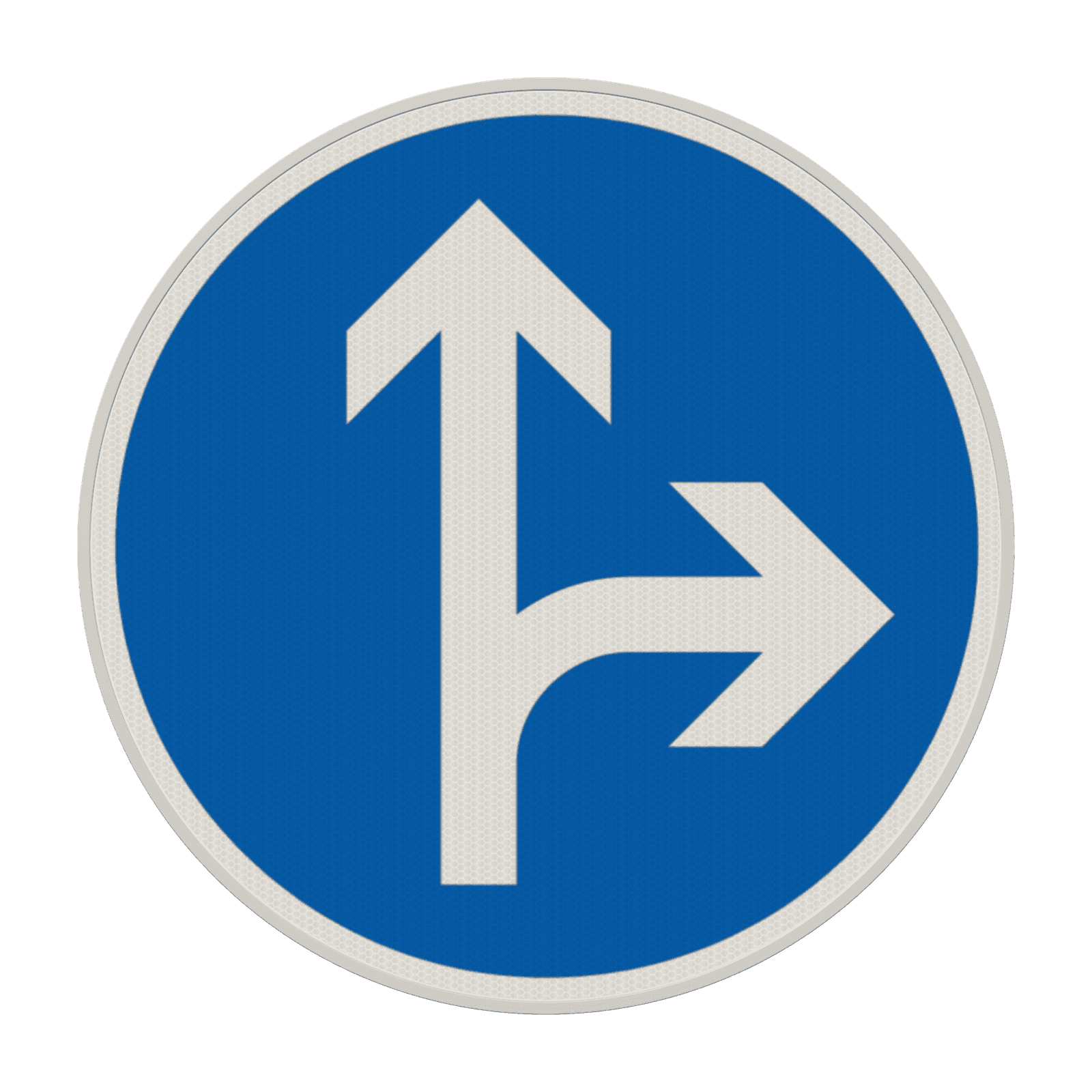 Vorschriftszeichen 214-20 - Vorgeschriebene Fahrtrichtung – geradeaus oder rechts