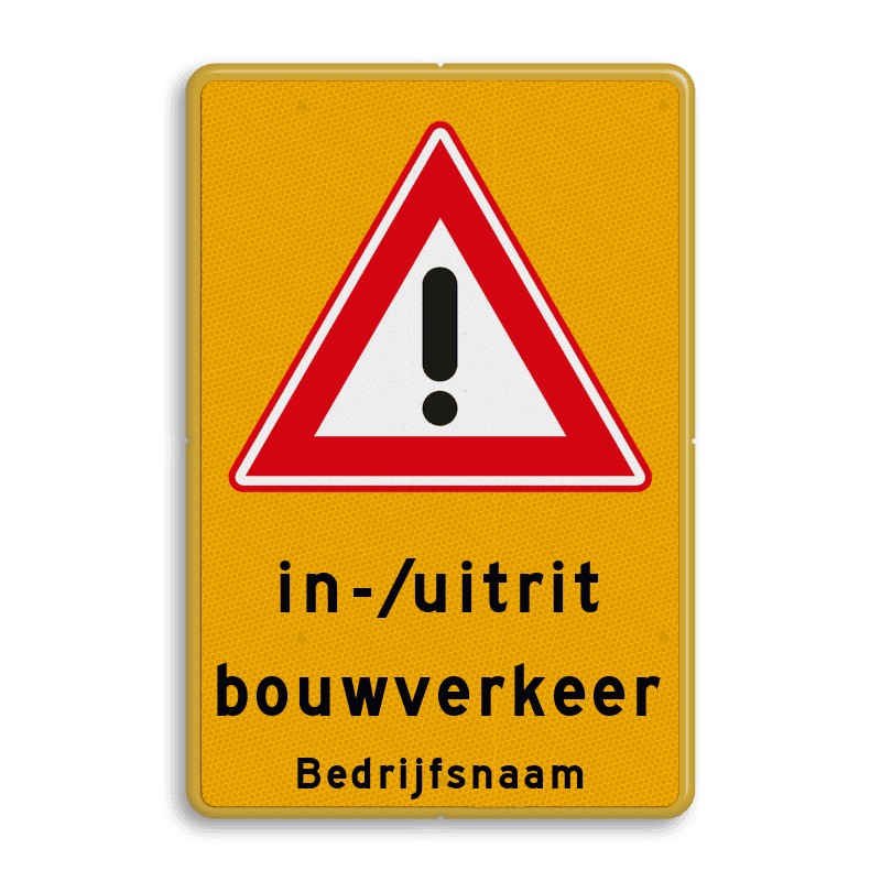 Verkeersbord in-/uitrit bouwverkeer - RVV J37 gevaar - reflecterend