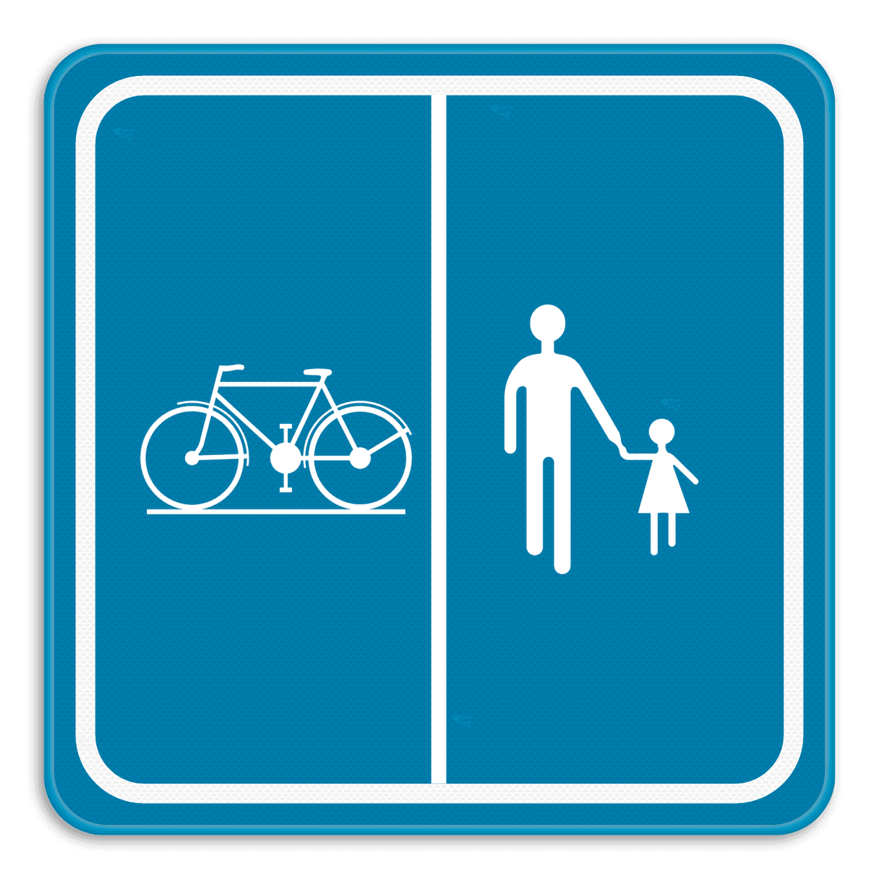 Panneau SB250 F99b - Chemin réservé à la circulation des piétons, cyclistes et cavaliers avec l’indication de la partie du chemin qui est affectée aux différentes catégories d’usagers