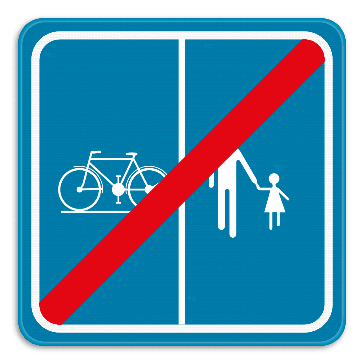 Panneau SB250 F101b - Fin du chemin réservé à la circulation des piétons, cyclistes et cavaliers avec l’indication de la partie du chemin qui est affectée aux différentes catégories d’usagers