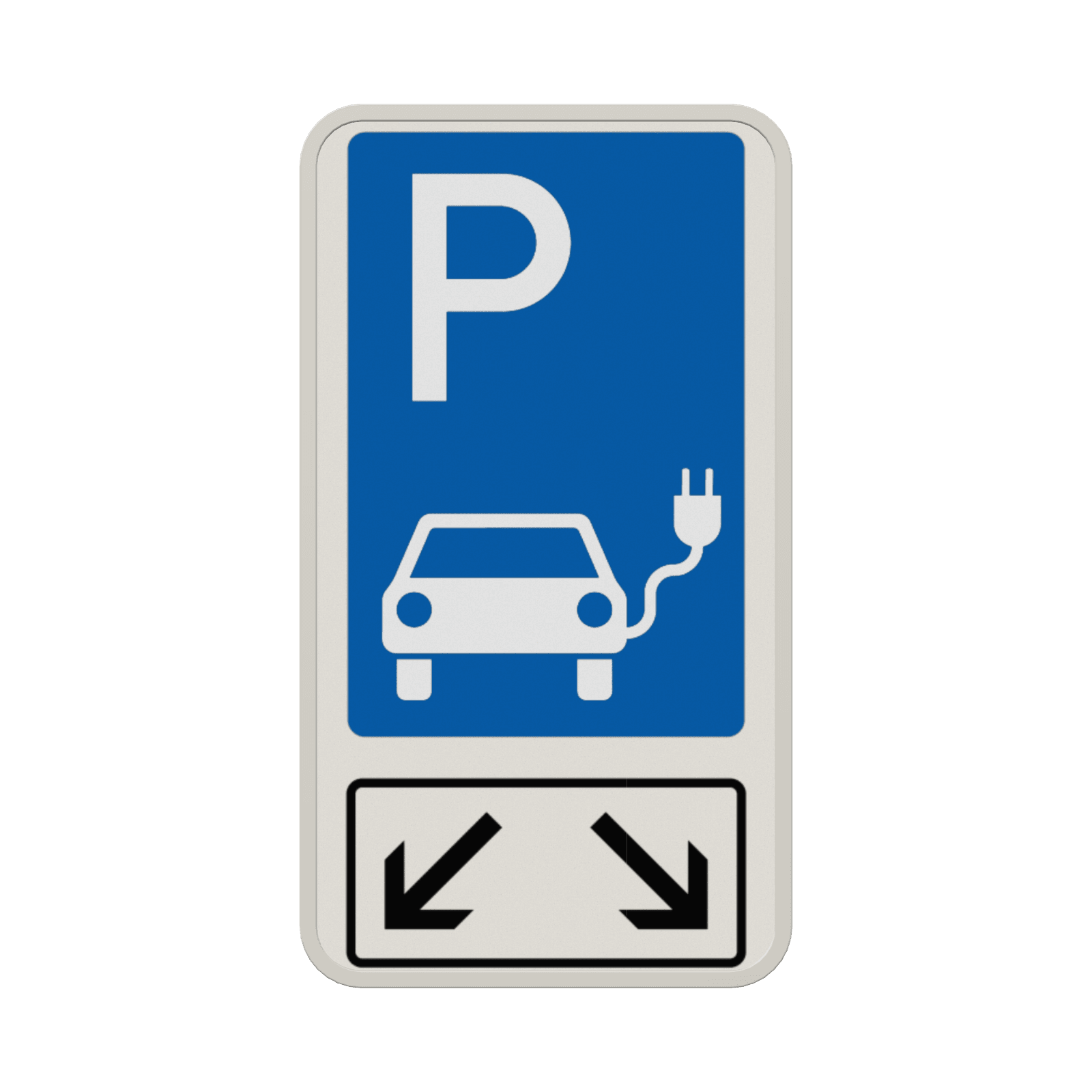 Verkehrsschild Parkplatz für Elektrofahrzeuge mit Pfeilen - reflektierend