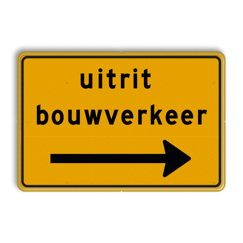 Verkeersbord uitrit bouwverkeer met pijl - reflecterend