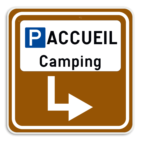 Panneau Touristique avec Pictogramme, Texte et Flèche