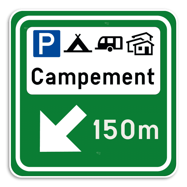 Panneau Touristique – 4 Pictogrammes + Texte + Flèche Directionnelle