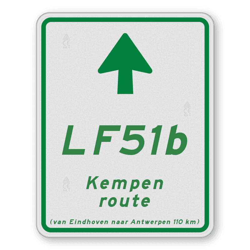 Fietsroutebord voor landelijke route met pijl - 300x380mm