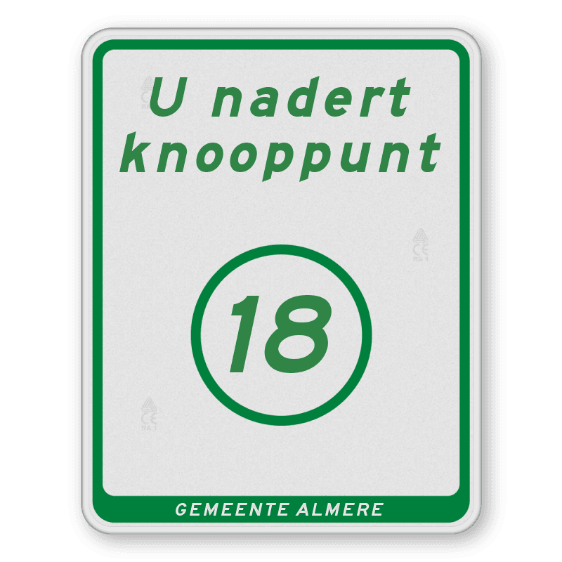 Voorwaarschuwingsbord voor fietsroute met knooppunt en tekst - 300x380mm