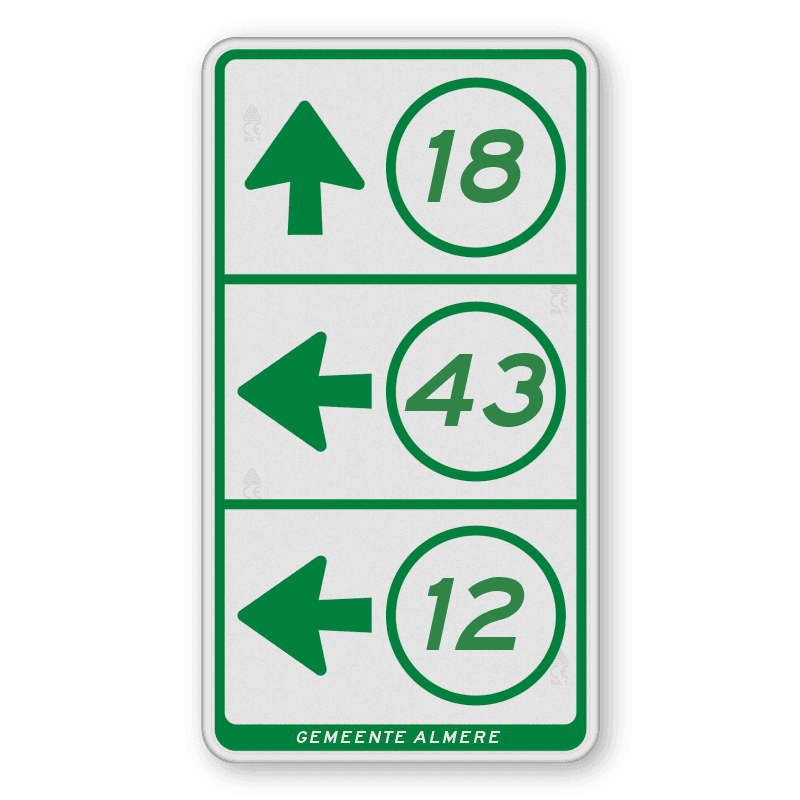 Knooppuntbord voor 3 richtingen links - 300x550mm