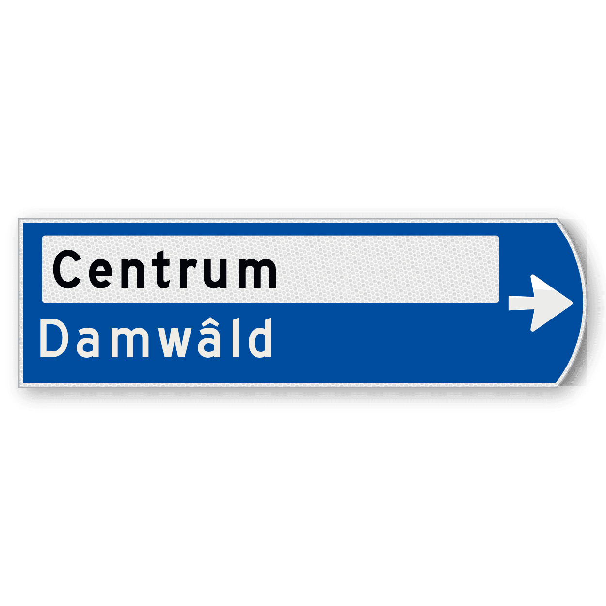 Handwegwijzer klein rechtswijzend met zwarte en witte tekst 990x295mm