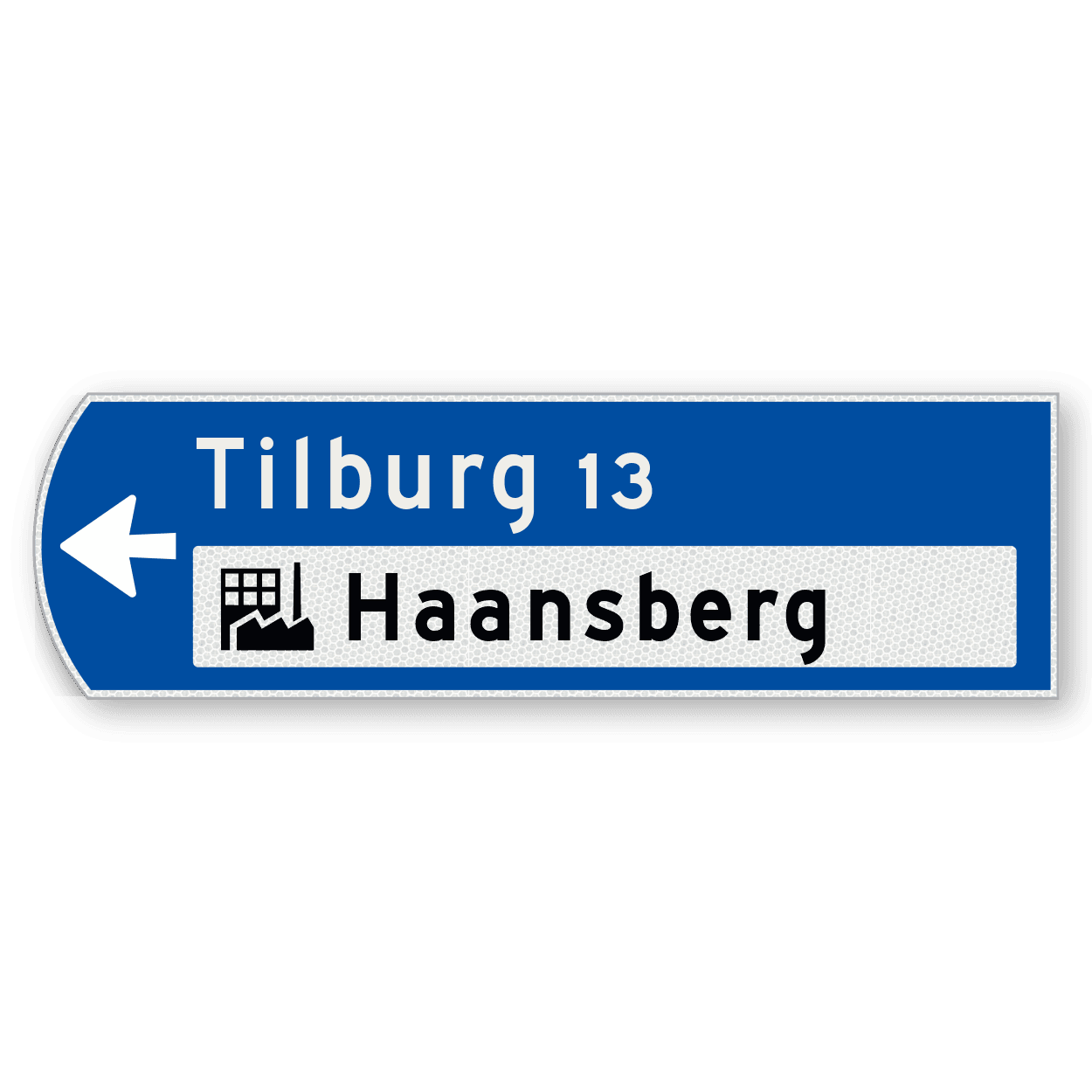 Handwegwijzer klein linkswijzend met witte tekst en met picto en zwarte tekst 990x295