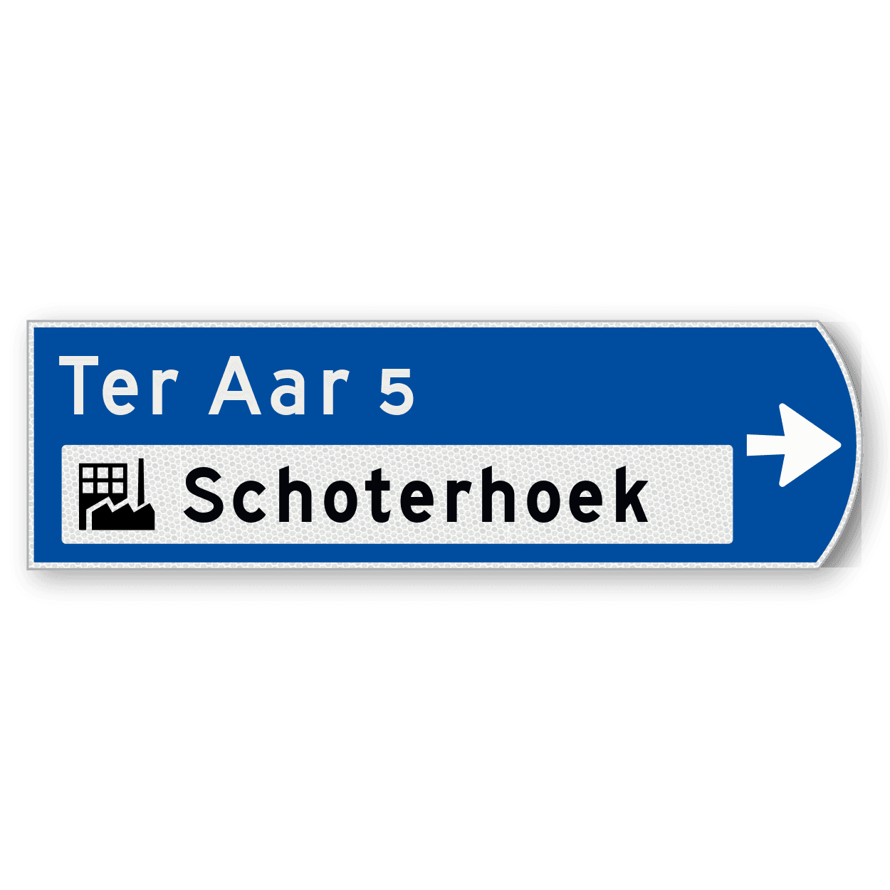 Handwegwijzer klein rechtswijzend met witte tekst en met picto en zwarte tekst 990x295