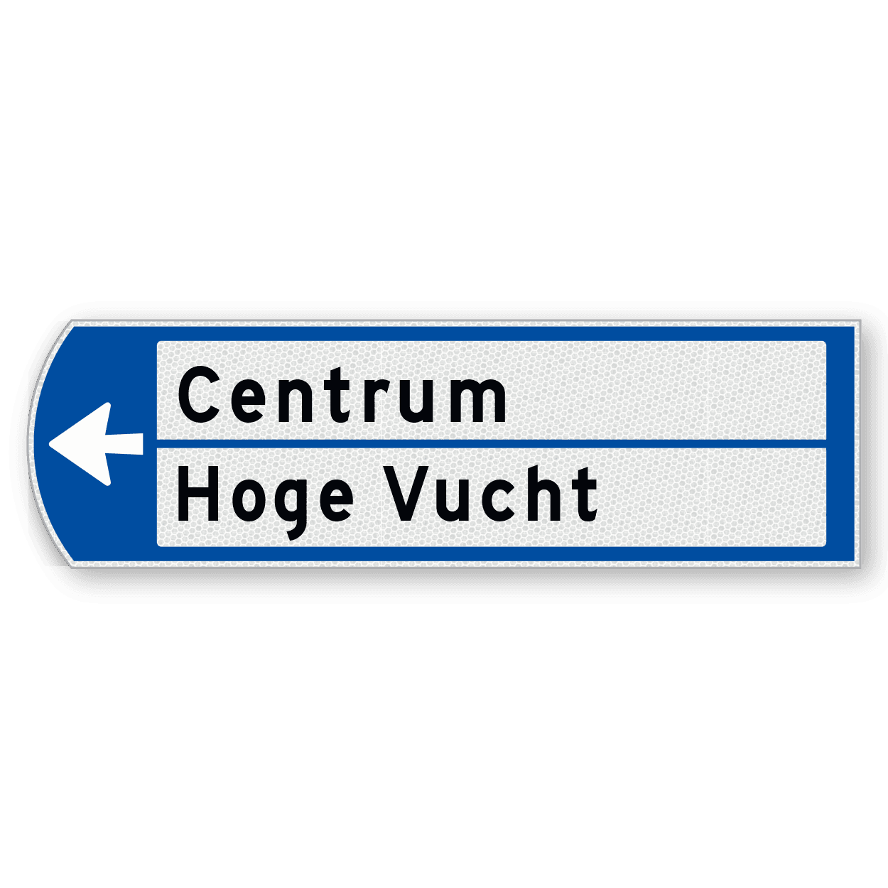 Handwegwijzer klein linkswijzend met 2 witte vlakken en zwarte tekst 990x295mm