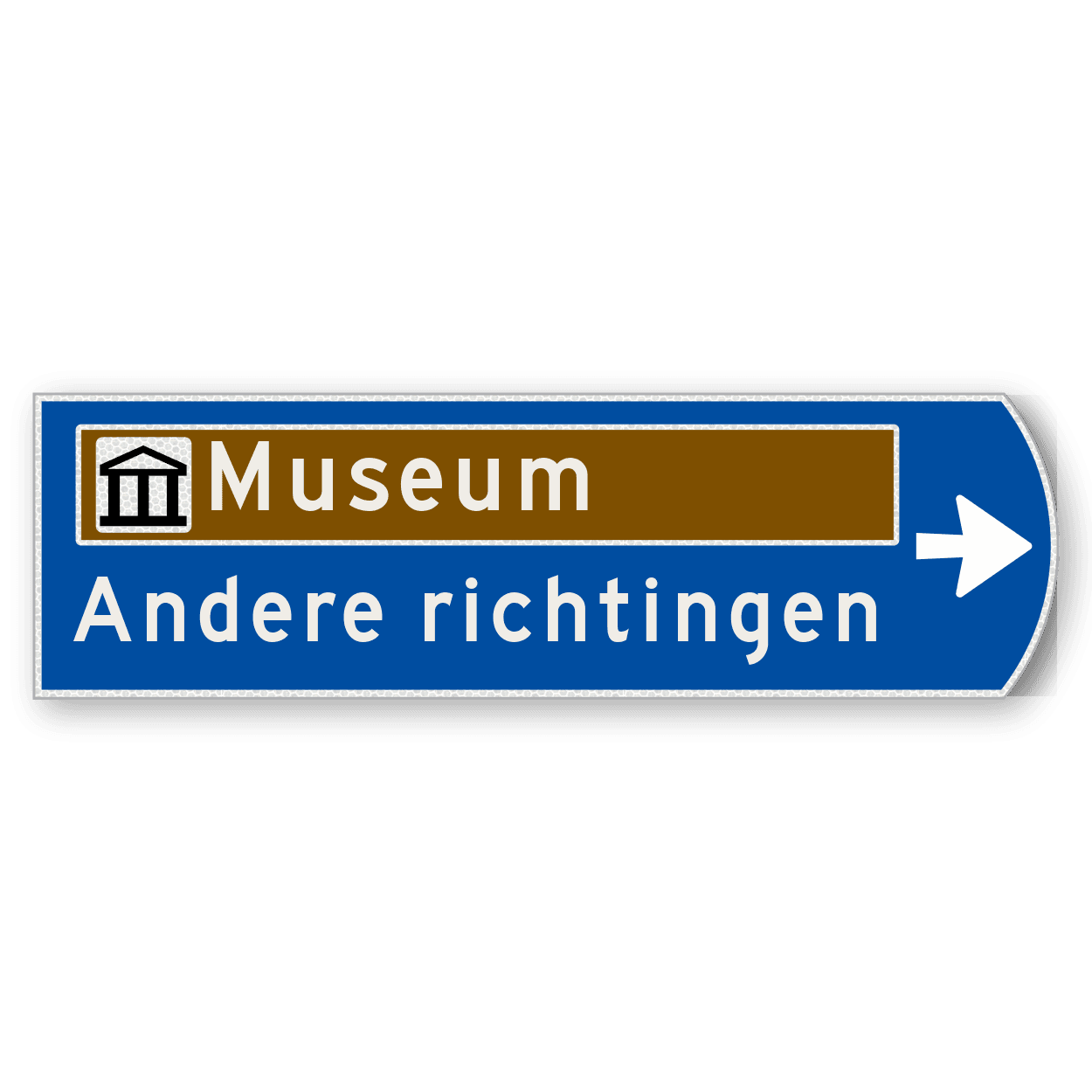 Handwegwijzer klein rechtswijzend met bruin veld bovenin en witte tekst 990x295