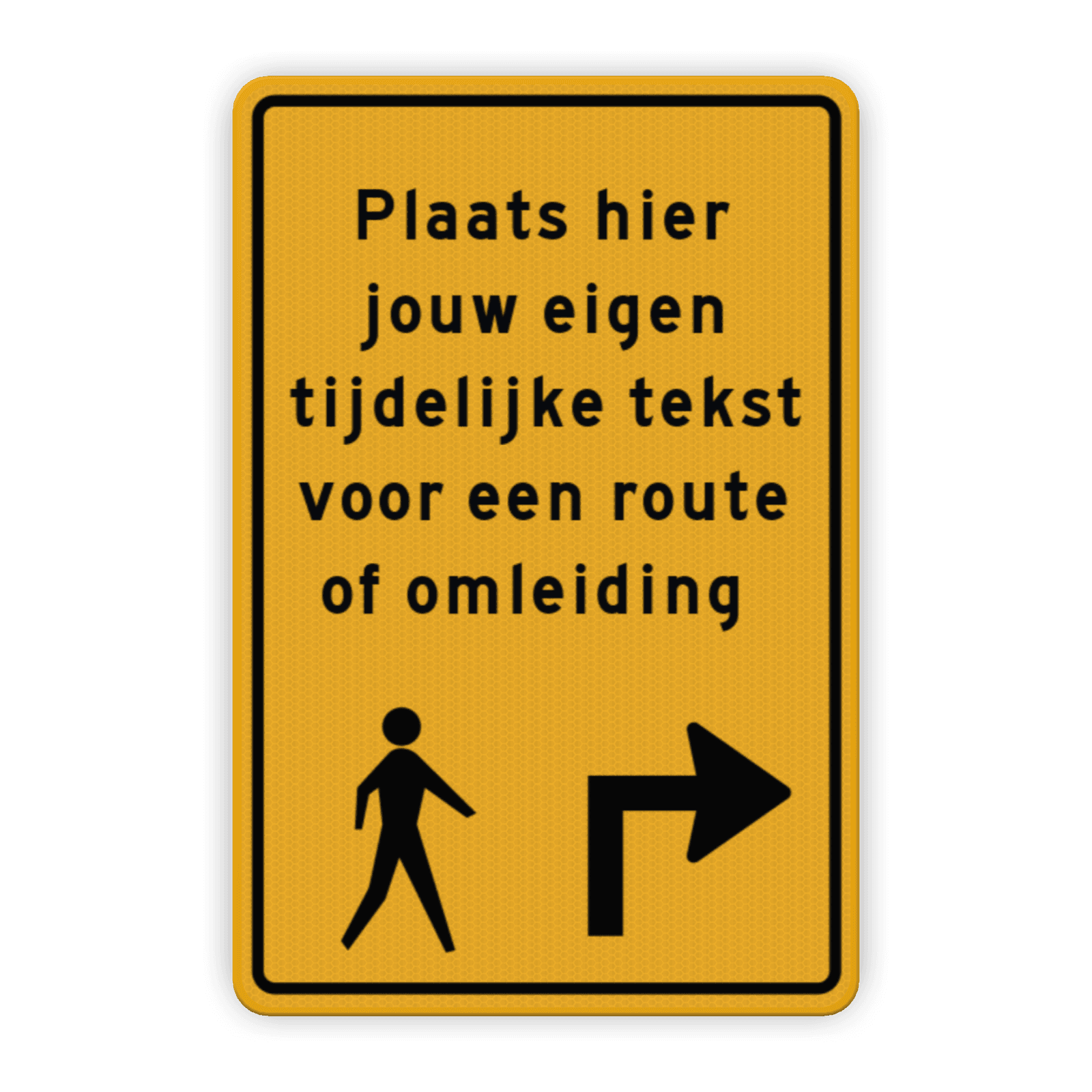 Verkeersbord eigen tekst 2:3 met pictogram en pijl - reflecterend
