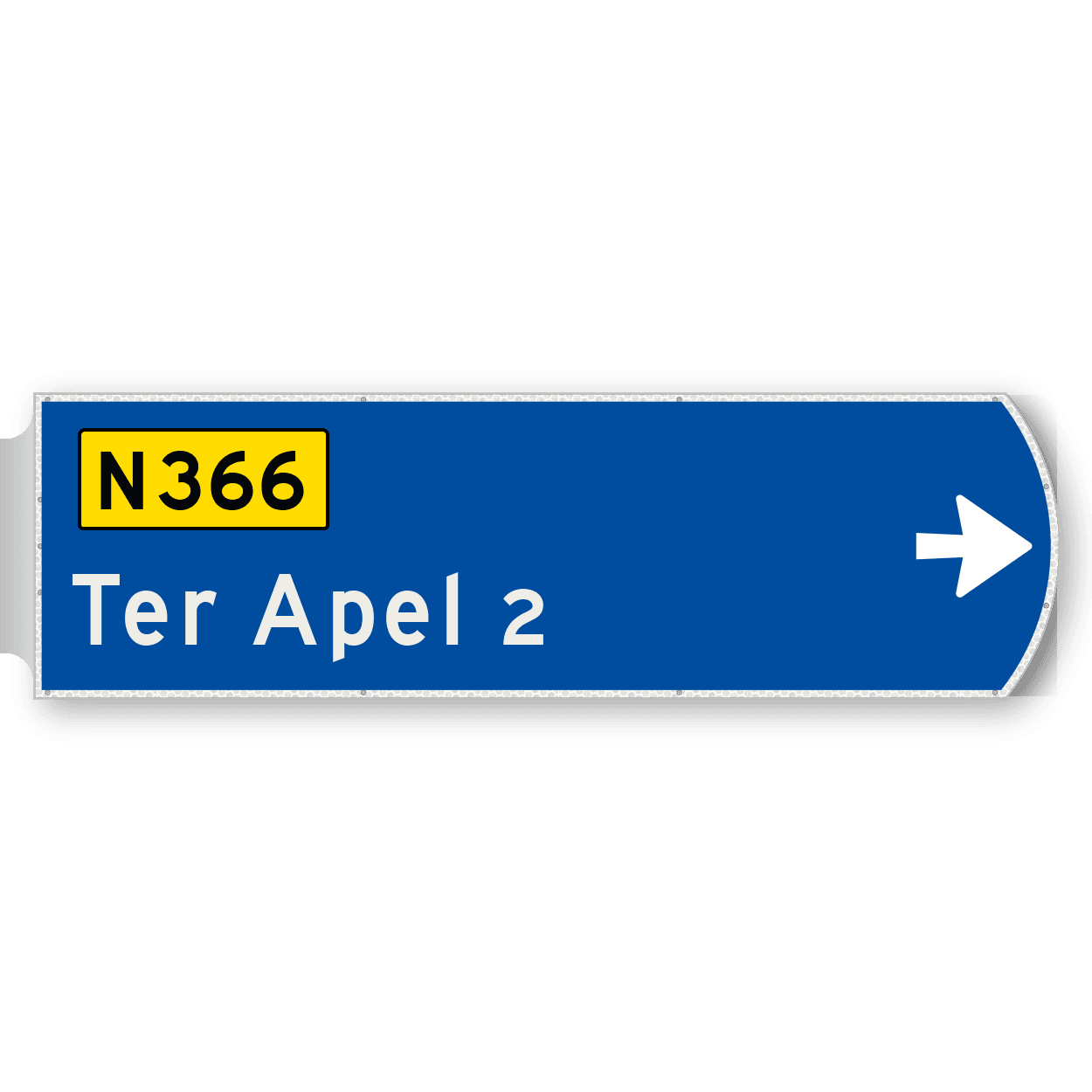 Handwegwijzer groot rechtswijzend met autowegnummer en plaatsnaam 1623x481mm