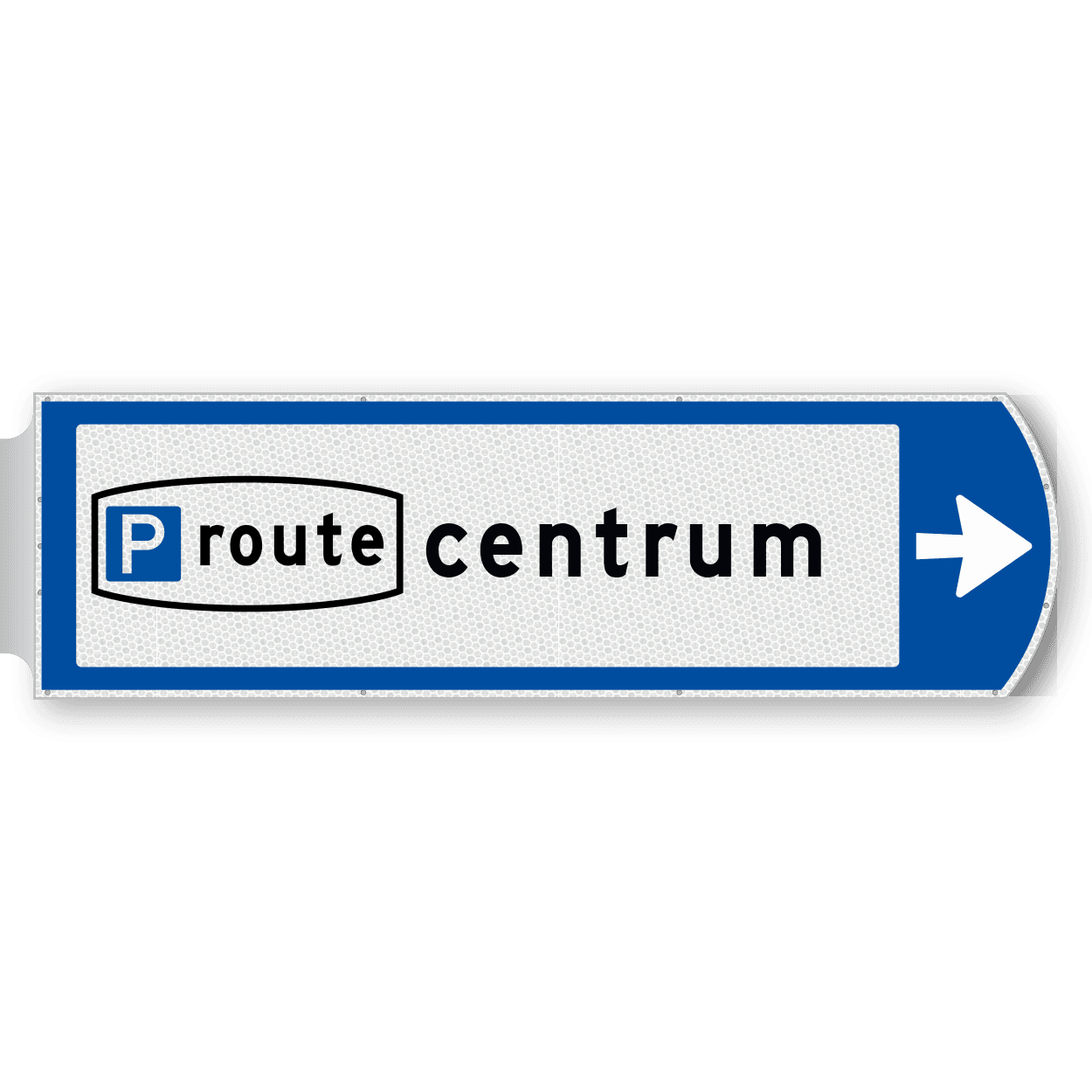 Handwegwijzer groot rechtswijzend met P-route centrum 1623x481mm