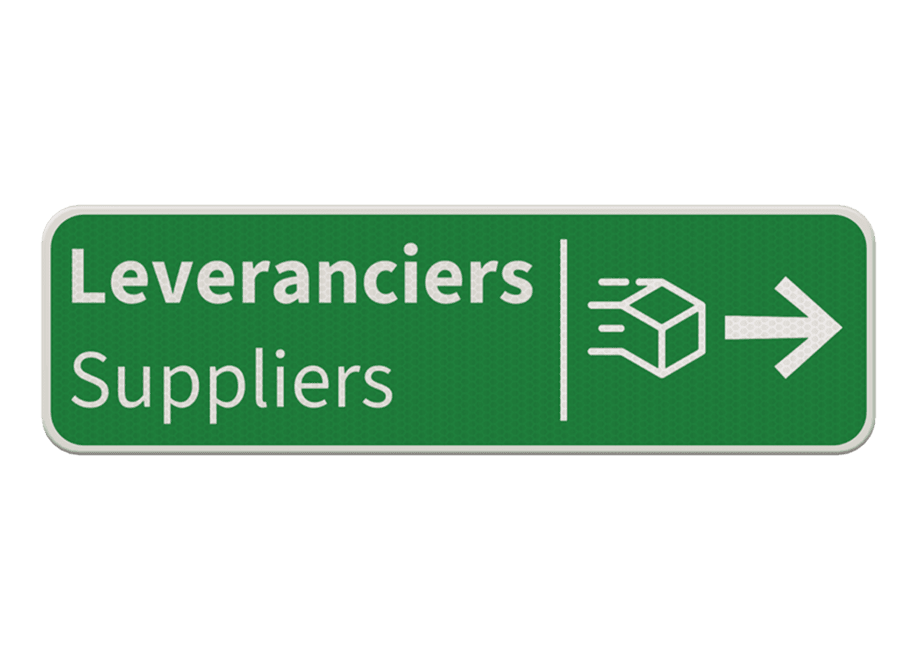 Verkeersbord route leverancier met pijl + icoon - groen - reflecterend