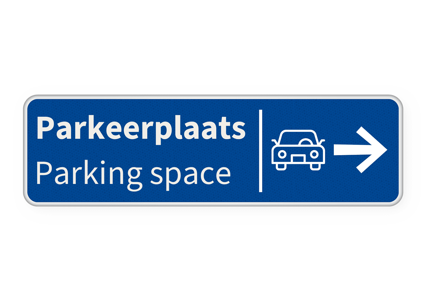 Verkeersbord route parkeerplaats met pijl + icoon - blauw - reflecterend
