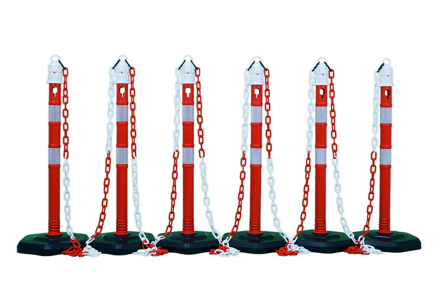 Kunststof afzetpaaltjes met ketting rood/wit met vaste voet - set 6 stuks