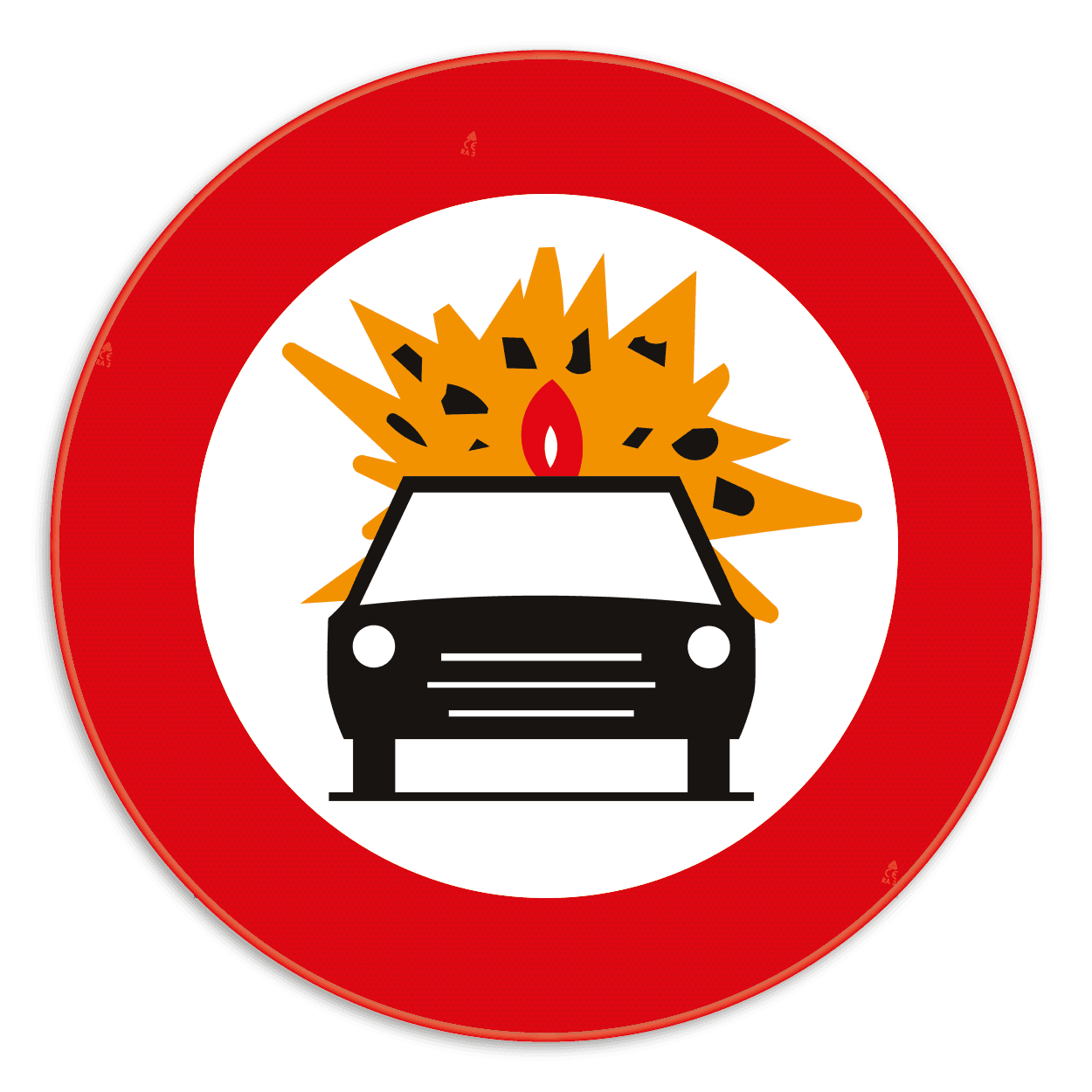 Verkeersbord SB250 C24b - Verboden toegang voor bestuurders van voertuigen die gevaarlijke ontvlambare of ontplofbare stoffen vervoeren