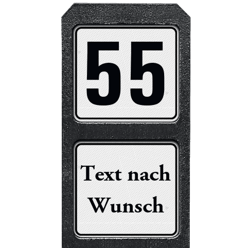 Pfosten aus Recyclingkunststoff mit 1 reflektierender Hausnummern und text nach Wunsch