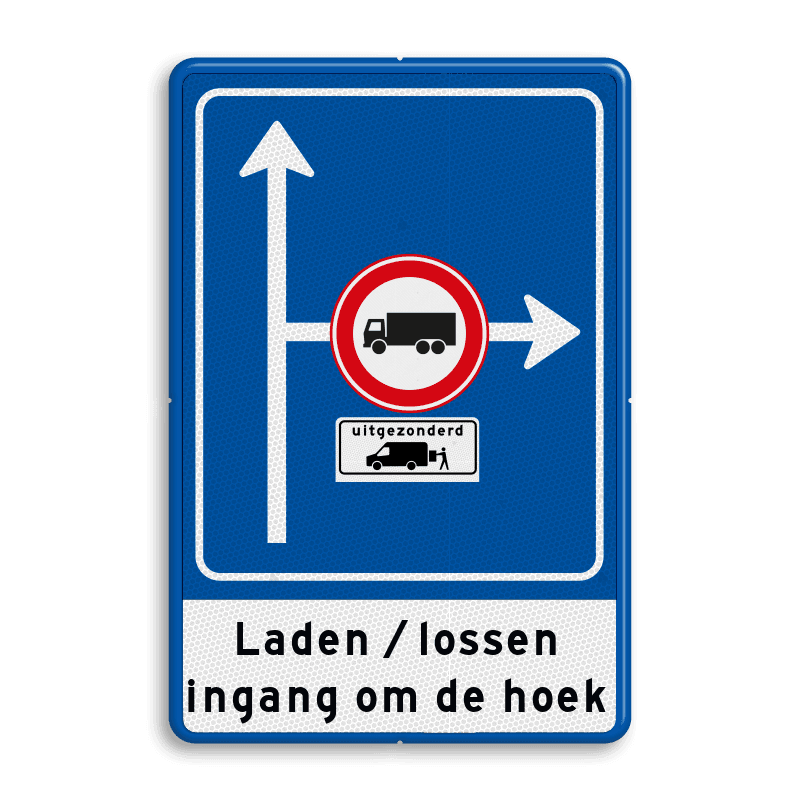Verkeersbord route laden/lossen ingang om de hoek - reflecterend