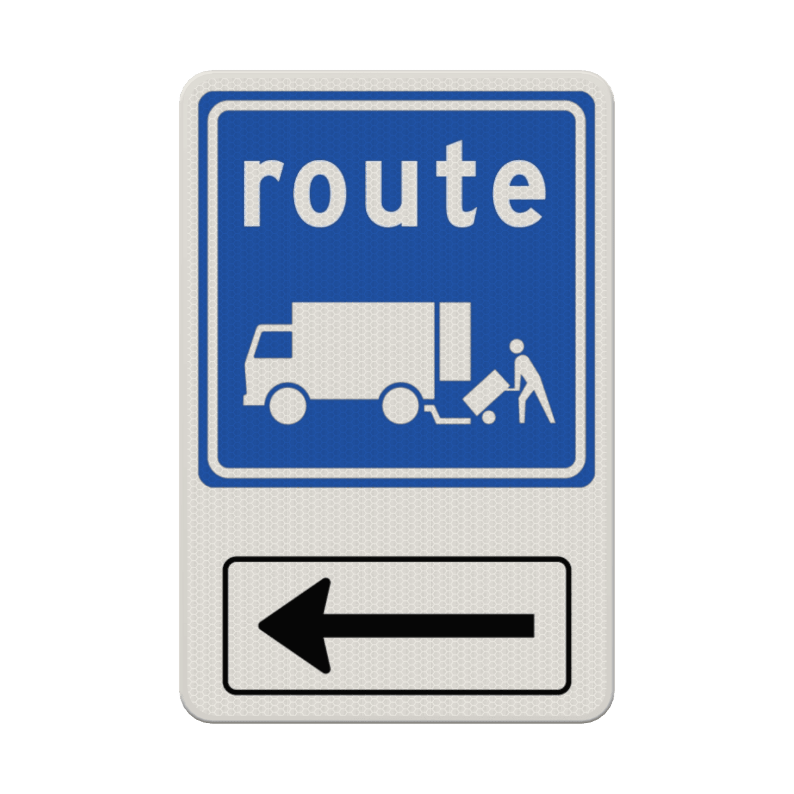 Verkeersbord route laden/lossen + pijl links - reflecterend